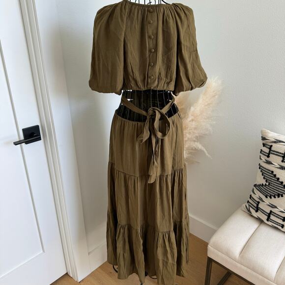 Anthropologie By The River Cut Out Midi Dress Olive Green NWOT Small - Picture 5 of 10